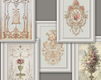 Luxury Paneled Dollhouse Wallpapers, Victorian Painted Panels, 1/12 Scale for Digital Download.