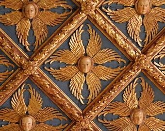 Dollhouse Coffered Ceiling Wallpaper, Miniature Ornamented Golden Tiled Ceiling Sheets for 1/12 Scale