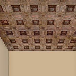 luxurious haven with our exquisite Dollhouse COFFERED CEILING WALLPAPER and Miniature Wood Ceiling Tiles. This instant download offers a seamless way to enhance your doll's house, book nook, DIY diorama, or roombox with a touch of elegance and charm.