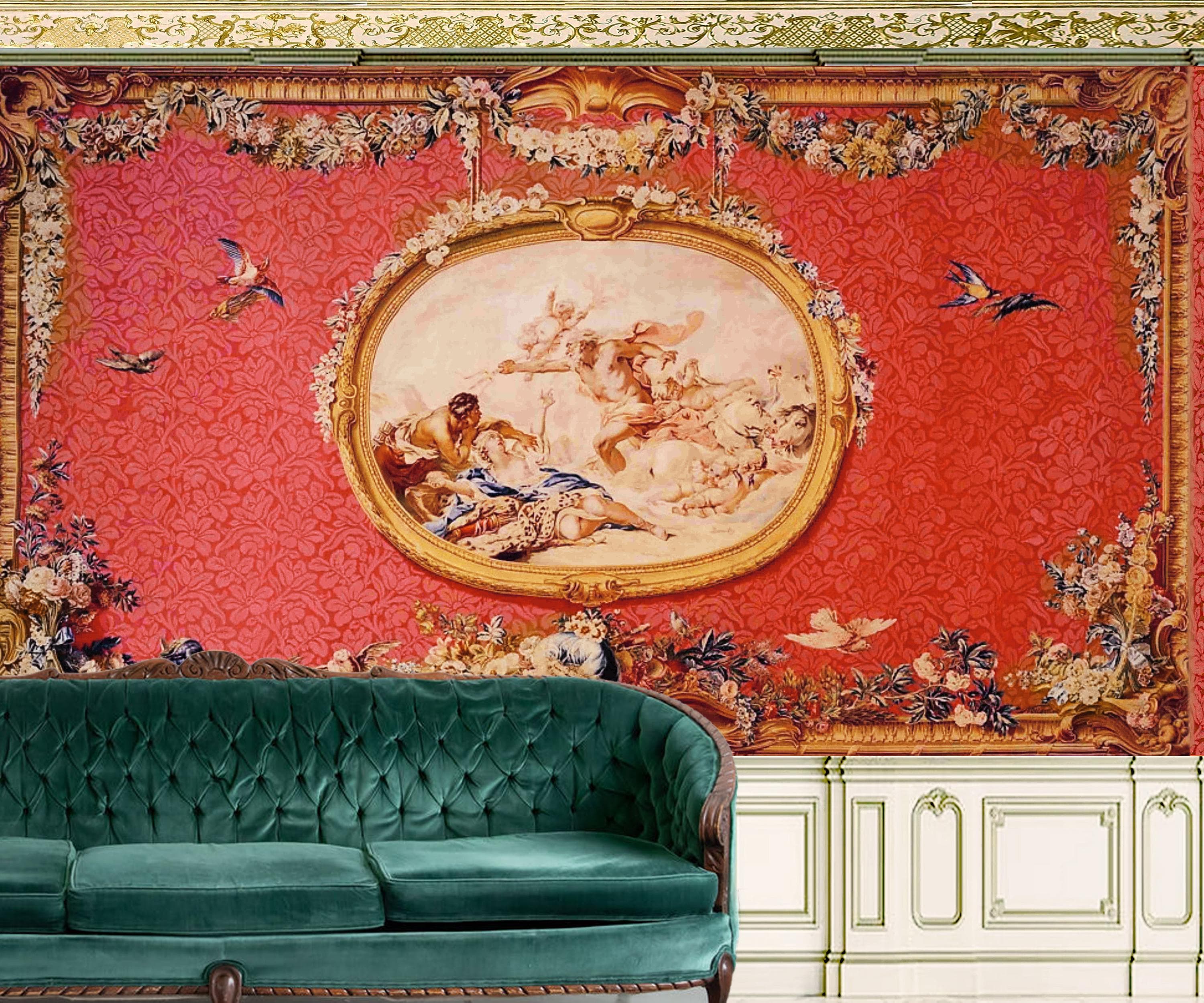 Tapisserie Murale Vintage Victorienne – Motif Floral, Cloches En Laiton (neuve)