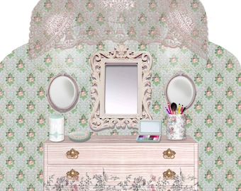 Miniature Makeup Counter, Paper Dollhouse Vanity Table DIY Kit digital download, Dressing Room for Doll 1/12 scale, Printable Makeup set.