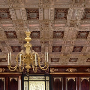 Miniature Wood Ceiling Tiles - Realistic Wood Finish - Dollhouse COFFERED CEILING WALLPAPER - Instant Download - Sophisticated Miniature Design