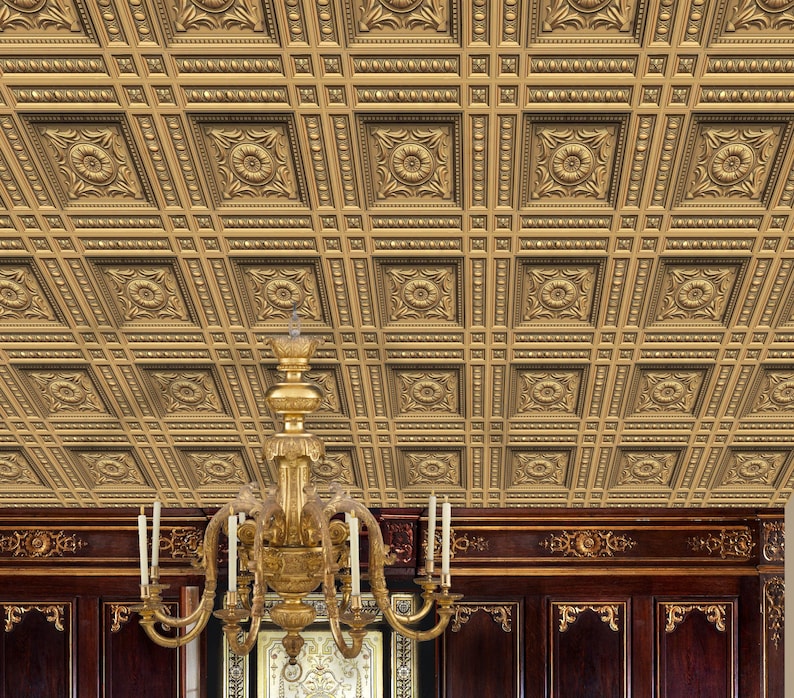 Instant Download Dollhouse Decor - COFFERED CEILING WALLPAPER - Miniature Wood Ceiling Tiles - DIY Miniature Projects - Enhance Your Miniature Space
