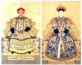Kangxi Kaiser und Kaiserin Porträtdruck, Chinesische Vorfahren Riesenporträts, Wandkunst der Qing-Dynastie, Vintage Chinoiserie, digitaler Download