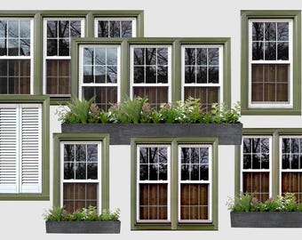 Vorlage für Puppenhausfenster (Außenansicht), Miniaturfenster für Fassaden im Maßstab 1:12, Puppenzimmer-Dekoration, Puppenhauszubehör aus Papier