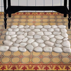 Miniature Outdoor Beach Stone Doormat, Dollhouse Printable Pebble Mat, Patio floor Mat, Cobble-stone Bath Rug, 1/12 & 1/6.