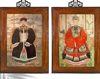 Chinesischer Kaiserprinz und seine Frau Porträts, chinesische Vorfahren, HD digitaler Download, riesige chinesische Kunstdrucke, antike Wohnkultur