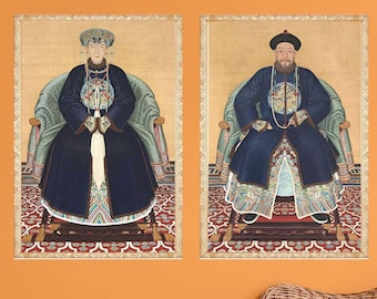Der chinesische Kaiser und seine Frau Porträts, chinesische Vorfahren, digitaler Download in HD, riesige chinesische Kunst Drucke, antike Wohnkultur Qing Dynastie