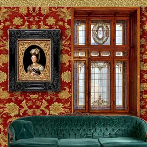 Papel tapiz de terciopelo de damasco rojo para casa de muñecas, con motivos florales rococó detallados, descarga digital 1/12 para pared en miniatura, escala de juego de Barbie