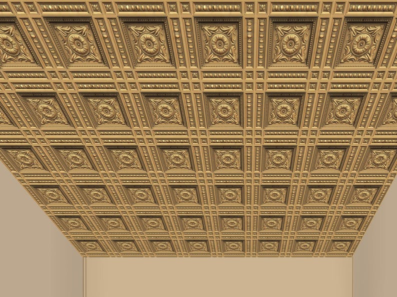 Dolls House Book Nook Decor - COFFERED CEILING WALLPAPER - Miniature
 Wood Ceiling Tiles
For Dollhouse scales, 1/6, 1/12, 1/24, 1/48