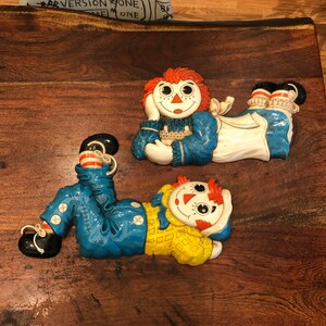 Set of 2 Vintage C. 1977 Raggedy Ann & Andy Doll Hard Plastic
