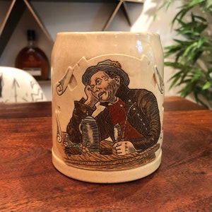 Antique German Stoneware Pottery 1/2 Liter Beer Stein - Made in Germany - Vintage Octoberfest Ceramic Mug - German Barware Bar Decor