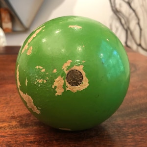 Vintage Italian Lime Green 3.75&quot; Bocce Ball - Made in Italy - Vintage Lawn Bowling Ball - Round Green Orb Art Object - Sun Planet Art Part