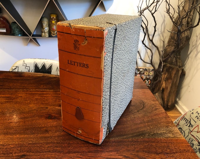 Antique Paper Cover Wooden LETTERS Box With Latch Antique Wooden File