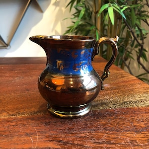 Antique 19th Century English Lustreware 10 oz. Creamer - Vintage Lusterware Pitcher - Farmhouse Farm Kitchen Decor - Antique 1800&#39;s Pottery