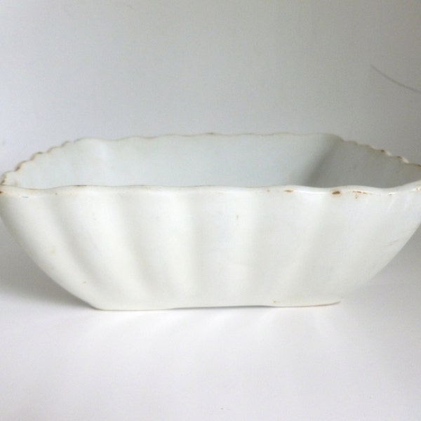 Antique 1800's J & G Meakin Hanley England 8.5" Square Scalloped Ironstone Pottery Serving Bowl