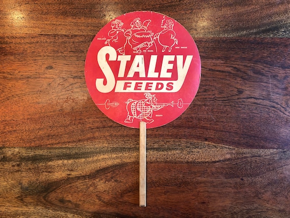 Mid Century 1950's STANLEY FEEDS Advertising Hand Fan - Antique Farmhouse Decor - Antique Farm Decor - Antique Farming Decor