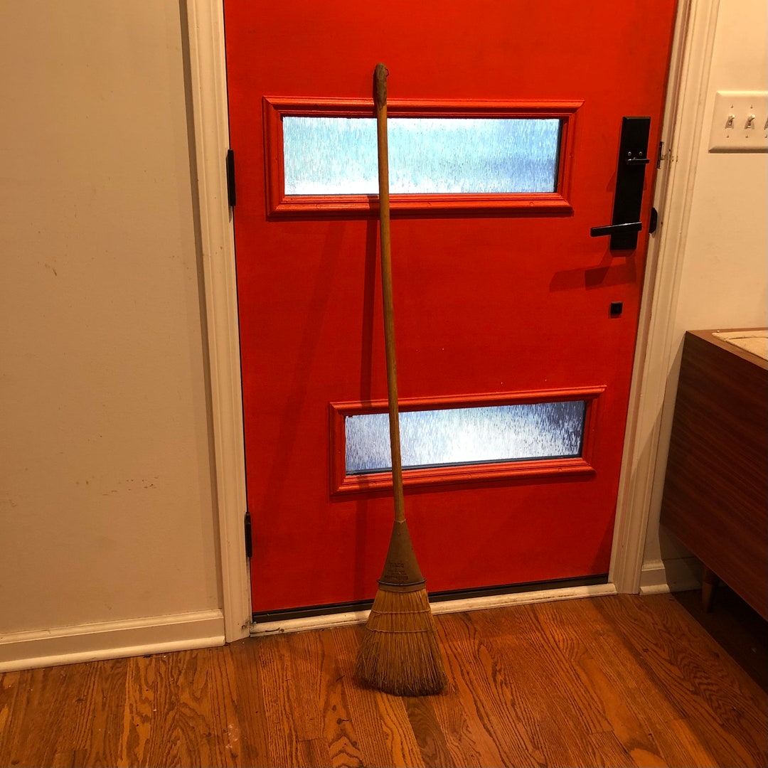 Vintage 1940's Straw Broom With Wooden Handle Made in