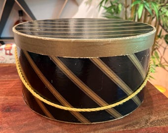 Mid Century Cardboard Generic Hat Box with Carrying Cord