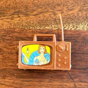 Vintage 1970&#39;s Barbie & Ken Doll Portable Television Accessory - Vintage 70&#39;s Dollhouse Accessory Doll House TV Part Decor