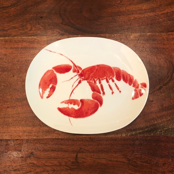 Vintage STUDIO NOVA Red Lobster 12.5" Porcelain Serving Platter - No. Y0723 - Beach House Nautical Room Maritime Seafood Fine Bone China