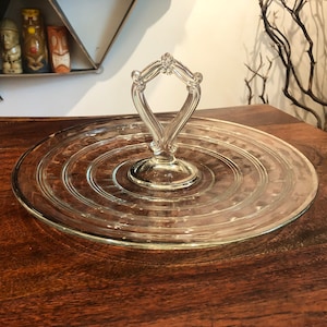 Vintage 1940&#39;s Art Deco 11.75&quot; Round Glass Serving Tray - Mid Century Appetizer Snack Plate - Art Deco 1940s Party Home Decor Tableware
