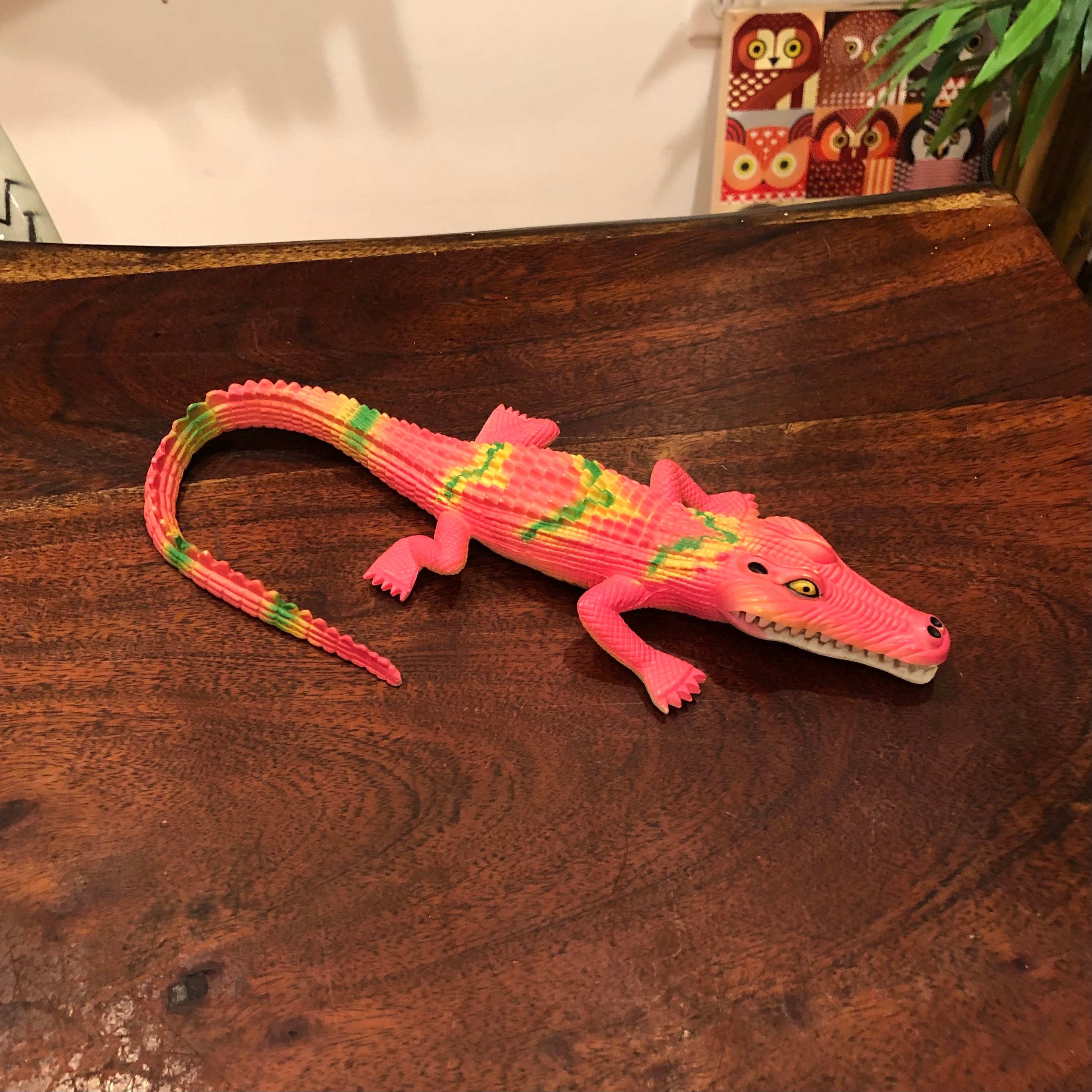 Vintage Pink Alligator Crocodile Hard Rubber Reptile Toy