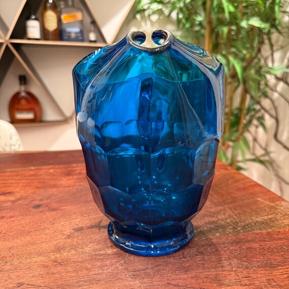 Vintage 1960's Viking Glass Electric Blue Georgian Thumbprint