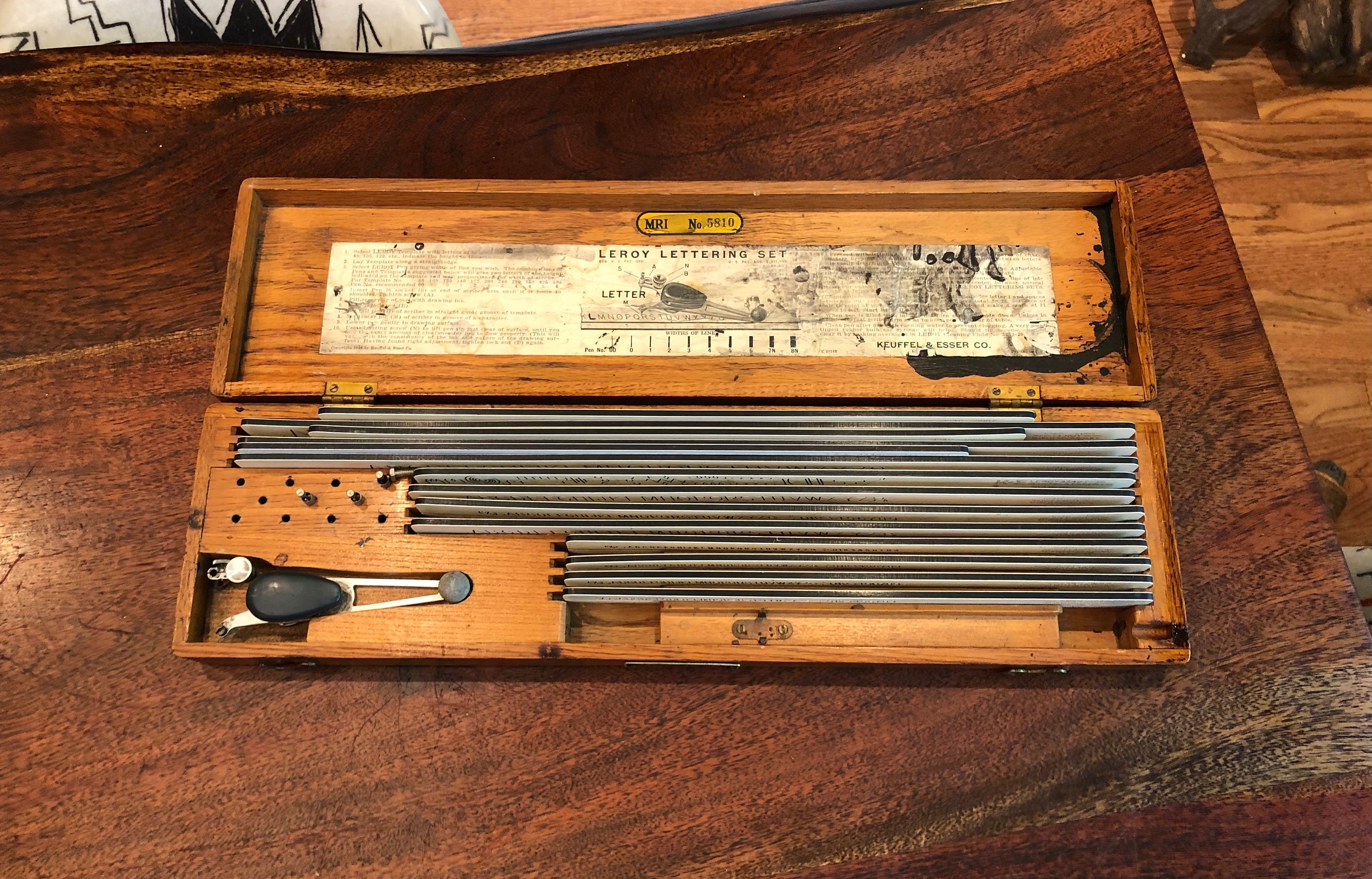 Vintage Keuffel & Esser K&E Leroy Lettering Set Drafting Tool w/Wood Case  Box