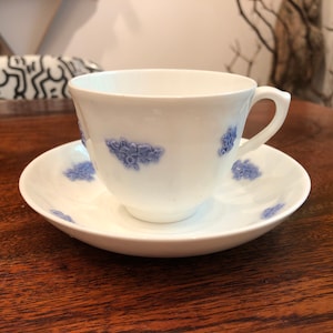 Antique c. 1912 - 1926 Adderleys Blue Chelsea Grape Pattern Fine Bone China Teacup & Saucer - Antique Adderley England Blue Chelsea Teacup