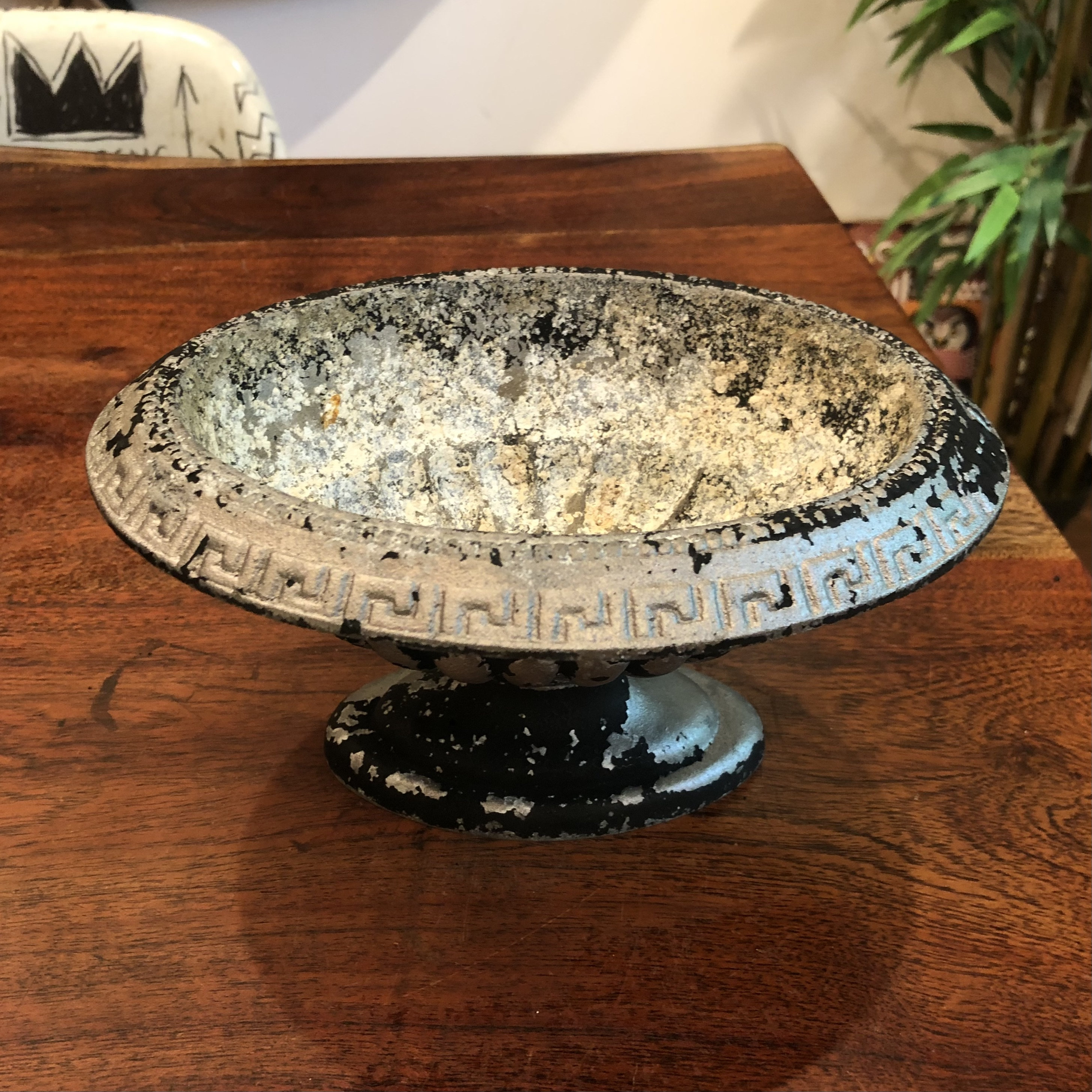 Vintage Weathered Thick Aluminum Indoor / Outdoor Pedestal Planter 