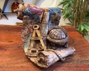 Vintage 1967 Hispaniola Old World Traveler Explorer Solid Plaster Bookend by Universal Statuary Mid Century 60s Spanish Nautical Home Decor