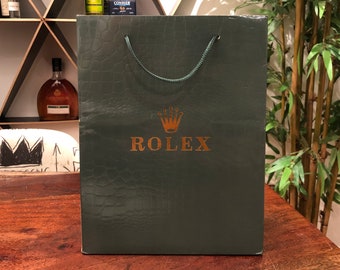 Vintage ROLEX Watch Faux Crocodile / Alligator Hunter Green Gift Shopping Bag - Luxury High End Department Store Gift Sack - Fashion Decor