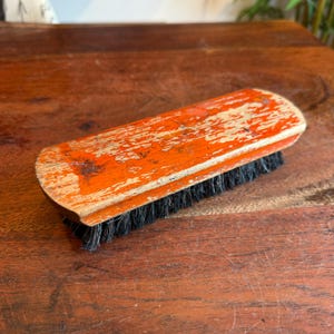 Mid Century Orange Wood & Horsehair Shoe Shine Brush - Vintage Shoe Shining Tool - Shoe Shine Equipment - Large Horse Hair Lint Brush