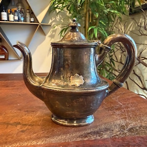 Antique c. 1917 Gorham Manufacturing Company Personal 8 oz. Hot Water Teapot Hotel Ware with Unused Monogram Plate Vintage Tea Accessories
