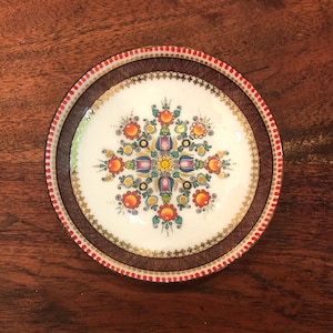 Mid Century Arta Austrian Enamel on Copper 4.5&quot; Trinket Bowl - Handmade in Austria - European Botanical Floral Home Decor Vintage Enamelware