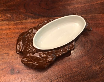 Vintage HALL CHINA Brown Lobster Shaped Dish - #234 - Made in USA - Vintage Lobster Baking Dish - Vintage Lobster Serving Dish
