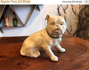 Sale Antique Painted Porcelain White Bulldog Figurine - 6" long - Antique Bulldog Figurine - Vintage Bulldog Figurine Porcelain Dog Figurine
