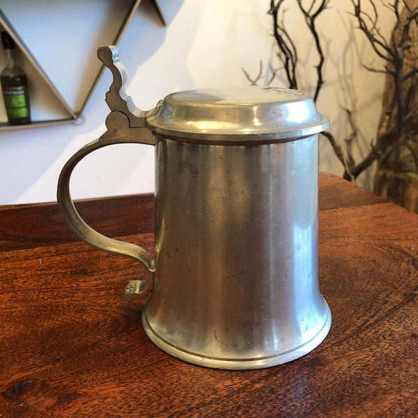 Vintage Swiss Pewter Beer Stein - Vintage Swiss Tavern Decor -  Vintage Swiss Pub Decor - Vintage Pewter Beer Stein - Switzerland