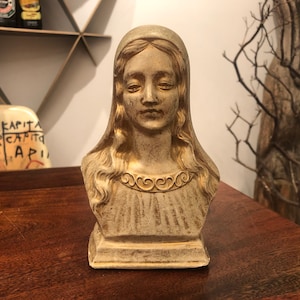 Mid Century Solid Plaster Virgin Mary Bust - Vintage Religious Decor - The Virgin Mary Statue - Vintage Bust of The Virgin Mary
