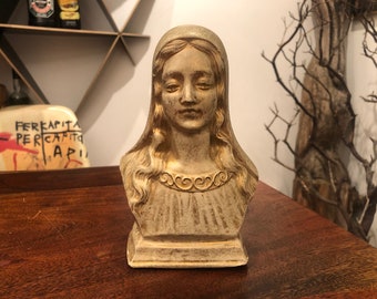 Mid Century Solid Plaster Virgin Mary Bust - Vintage Religious Decor - The Virgin Mary Statue - Vintage Bust of The Virgin Mary