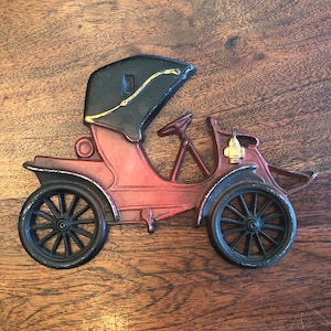 Vintage 1970&#39;s Cast Metal Antique Automobile Wall Hanging by MIDWEST No. 211 - Vintage Metal Antique Car Wall Hanging - Vintage Car Art