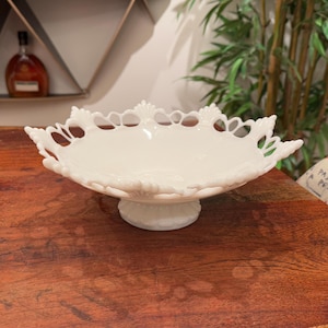 Mid Century Westmoreland Milk Glass Fruit Bowl - Vintage White Centerpiece Bowl - Has One Tiny Chip