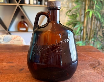 Vintage 1960s Gooderham's Little Brown Jug 25 oz. Canadian Rye Whiskey Brown Glass Decanter Bottle - Godderham & Worts - Mid Century Barware