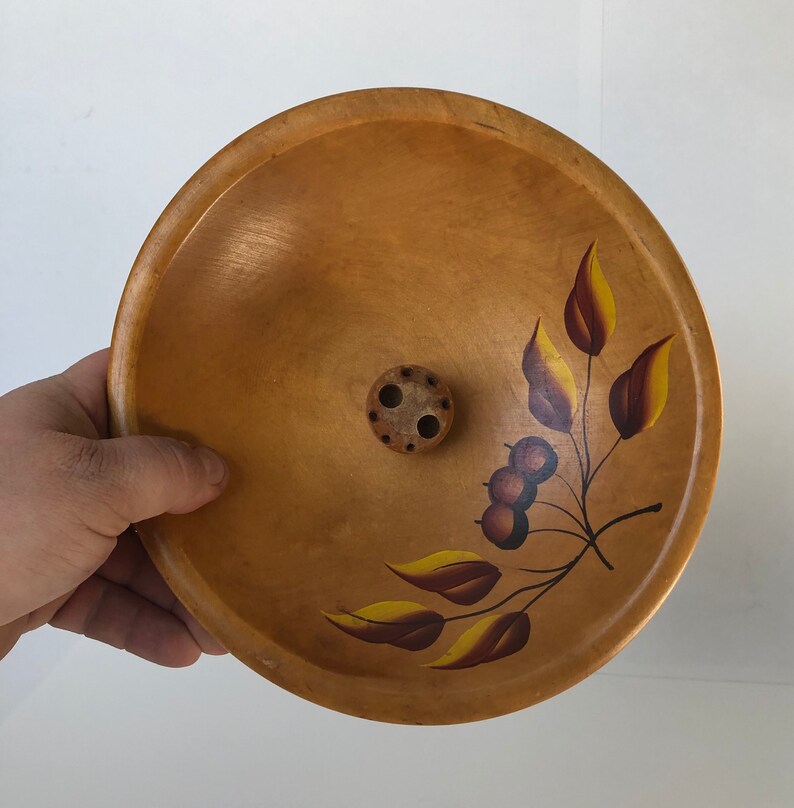 Mid Century Handpainted Bowl with Serving Cradle