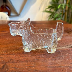 Antique 1930's Art Deco Scottie Dog Clear Glass Creamer Post Cereal Give-A-Way by L.E. Smith Company - Vintage Scottish Terrier Mini Pitcher