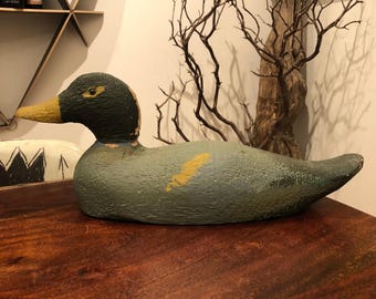 Antique Handmade & Painted Folk Art Wooden Duck Decoy - Antique Duck Decoy - Antique Duck Hunter Decor - Vintage Wooden Duck Decoy