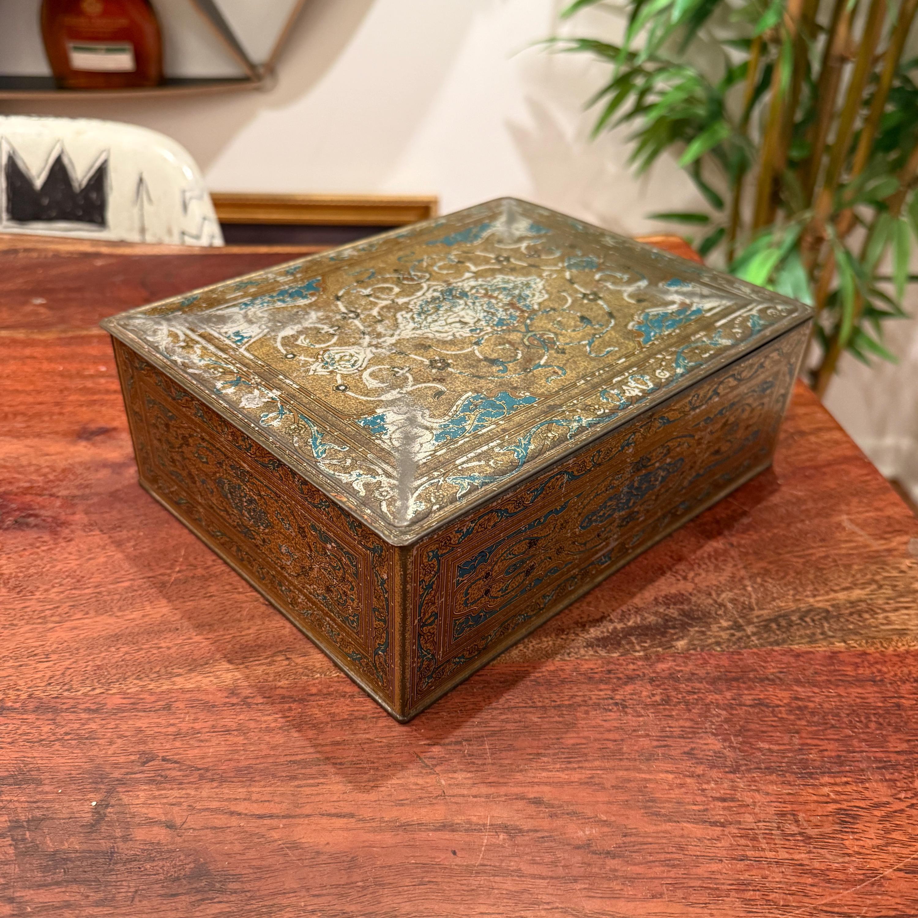 Antique LUXOR Tin Candy Box With Kilim Carpet Designs - Vintage