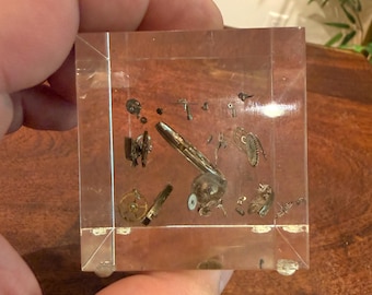 Vintage Watch Gears in Acrylic 2" Square Paperweight Figurine