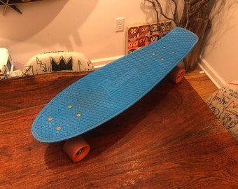 Australian Ocean Mist Blue Penny Nickel Style 27" Skateboard with Orange Wheels - Outdoor Sports Skateboarder Decor - Made in Australia